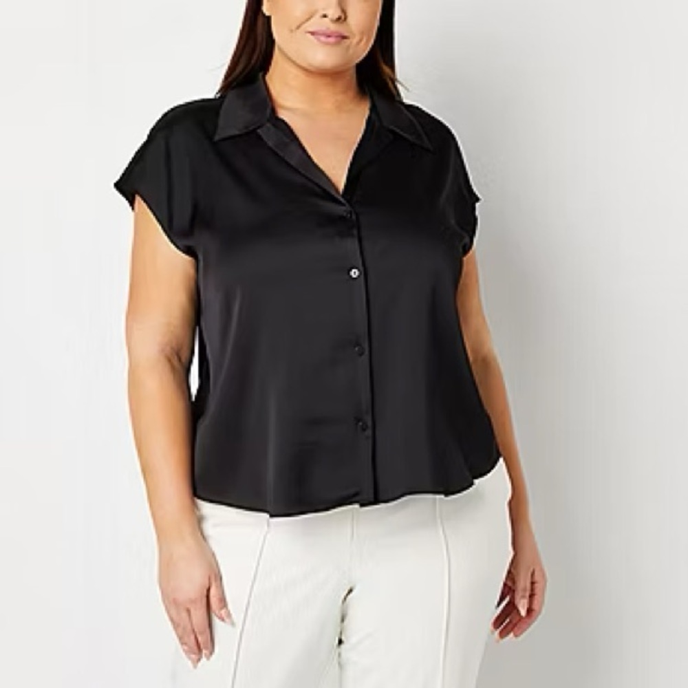 NWT Worthington Black Boxy Button Down Blouse Women’s XXL